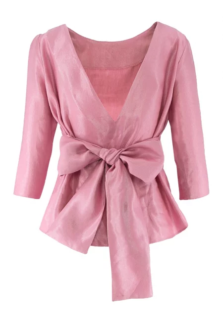 Ленена блуза с панделка отзад - Пастелнорозов