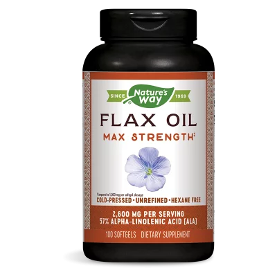 Ленено масло – висока концентрация, максимум сила - Flax Oil Max Strength 57% ALA, 1300 mg, 100 софтгел капсули