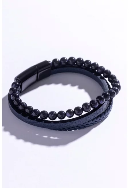 Многоредова гривна от еко кожа с Goldstone