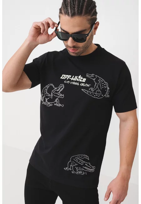 Памучна тениска с графика - Черен