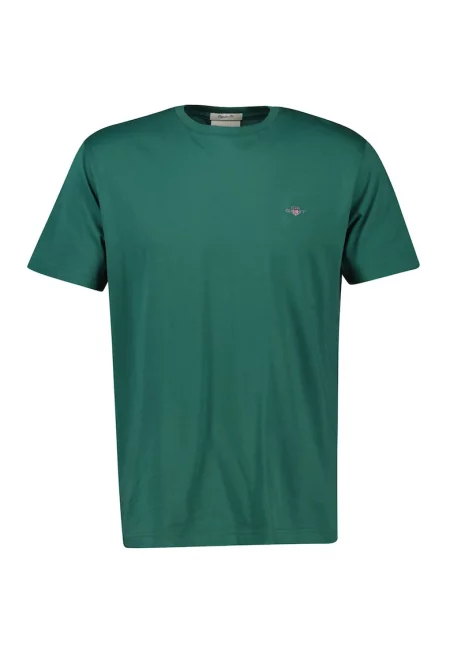 Памучна тениска Shield с овално деколте - Тъмнозелен