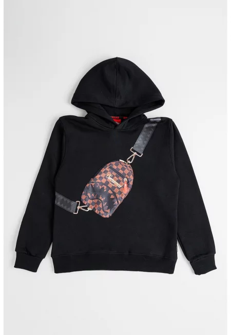 Памучно худи с шарка - Черен
