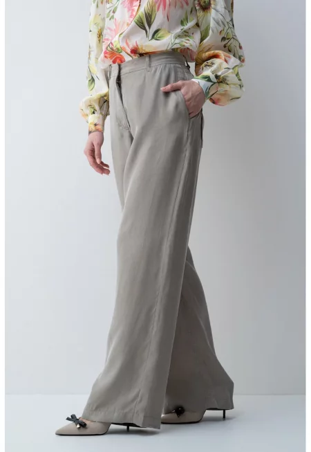 Панталон с лиосел и животински принт - Каки