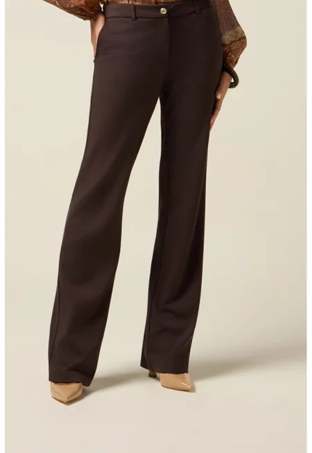 Панталон с висока талия и джобове - Тъмнокафяв