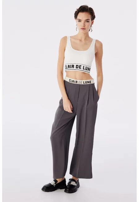 Панталон с висока талия и шорок крачол - Tъмносив