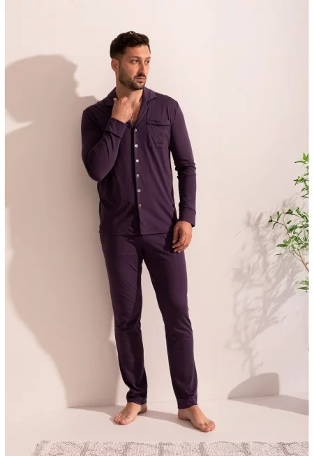 Пижама Anton от риза и панталон - Бледовиолетов
