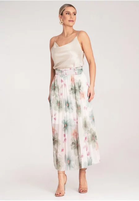 Плисирана пола  елегантна - висока талия - многоцветна - полиестер - SM