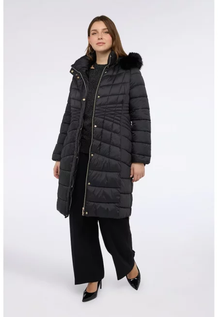 Подплатено зимно яке с яка с еко пух - Черен