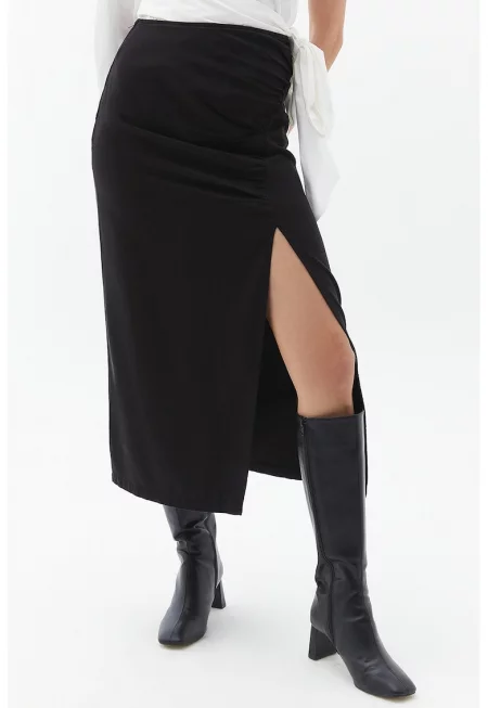 Пола от лиосел Temlongbuz със странична цепка - Черен