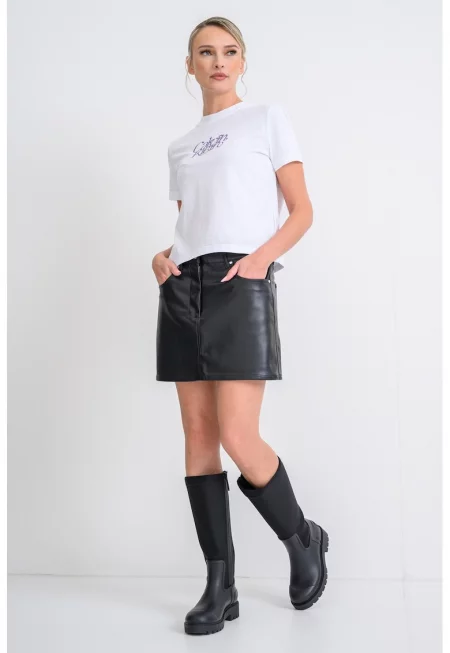 Права пола с кожен ефект - Черен