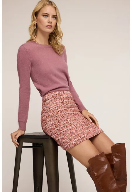 Права пола с висока талия - Розов меланж