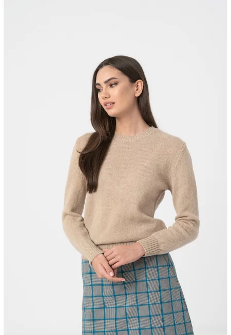 Пуловер от необработена вълна - Бежов