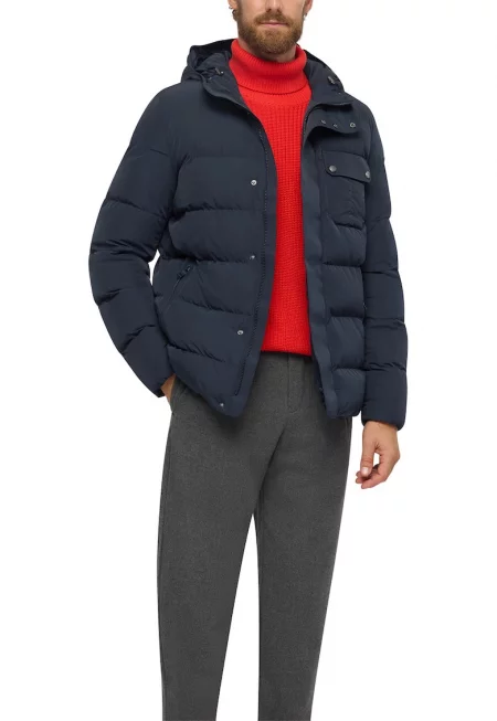 QКапитонирано зимно яке с качулка - Тъмносин