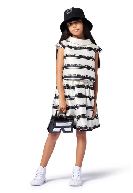 Разкроена пола с лого - Слонова кост/Черен