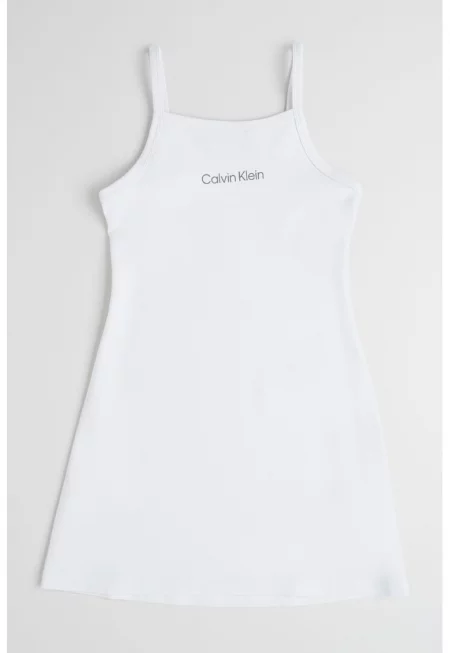 Разкроена рокля без ръкави - Бял