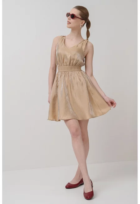 Разкроена шпиц рокля - Светлокафяв