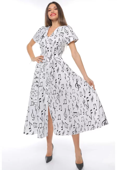 Рокля-риза с колан - Бял/Черен