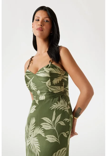 Рокля с цепка встрани - Папратово зелено