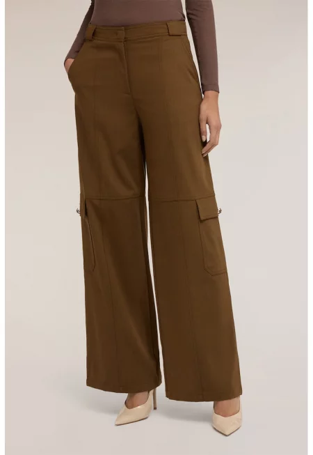 Широк панталон с джобове - Кафяв