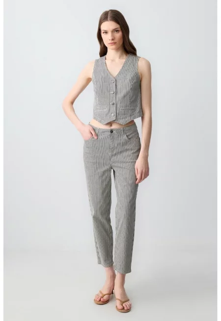 Скосен панталон над глезена - Сив меланж