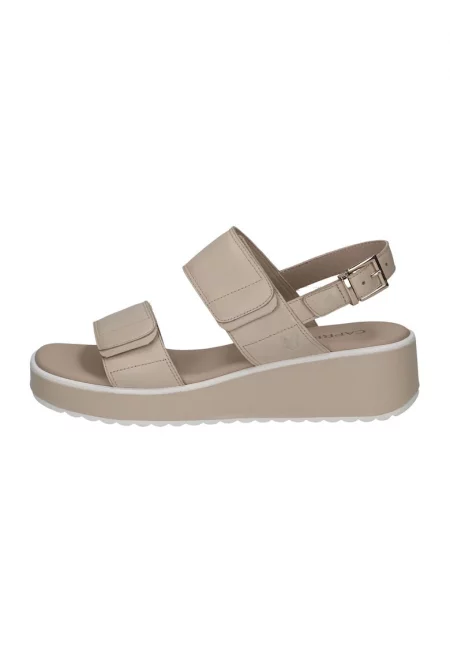 Скосени кожени сандали с велкро - Сиво-кафяв