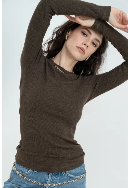 Слим блуза Delphi с овално деколте - Каки