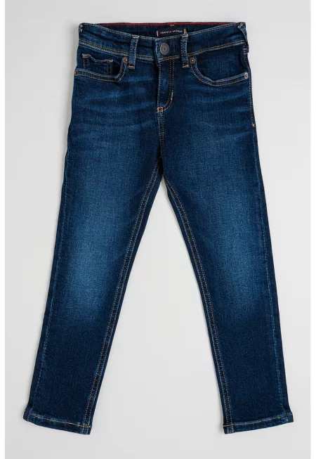 Слим дънки със захабен ефект - Тъмносин