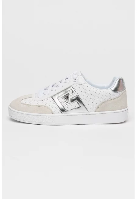 Спортни обувки с велур и перфорации - Бял/Сребрист