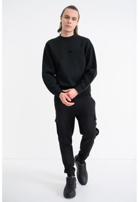 Суитшърт с овално деколте - Черен