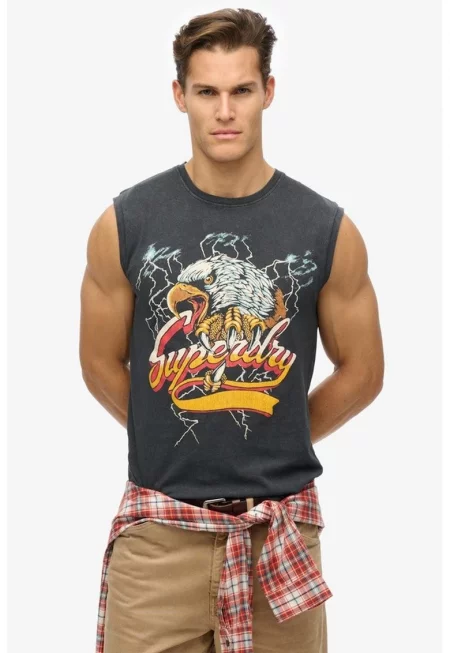 SUPERDRY - Памучен топ с фигурален принт и лого