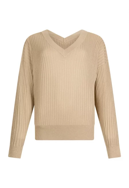 Свободен шпиц пуловер - Бежов