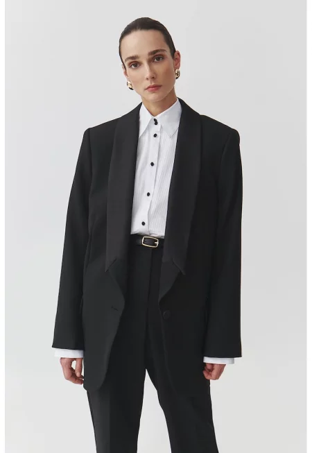 Свободно сако с джобове с капаче - Черен