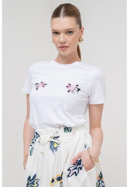 Тениска Caucaso с бродерия - Бял/Черен/Лилав