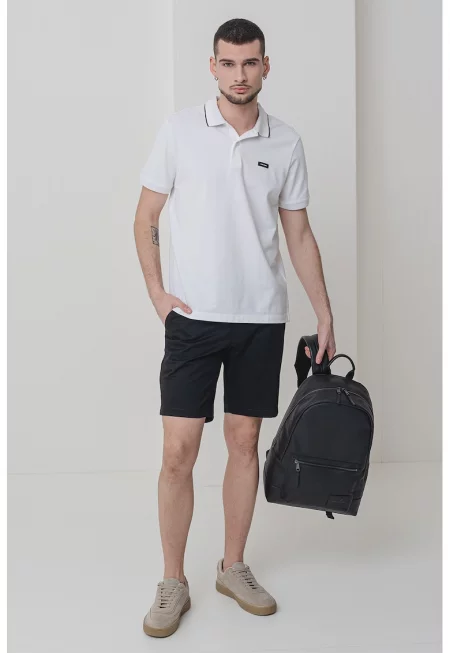 Тениска с органичен памук и яка - Черен/Бял