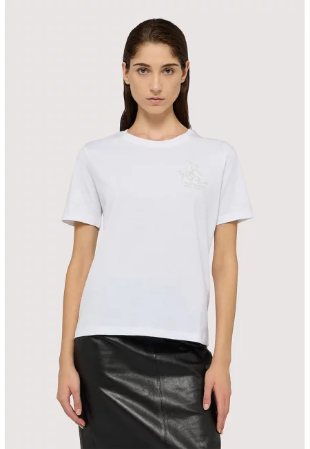 Тениска с овално деколте и лого - Бял