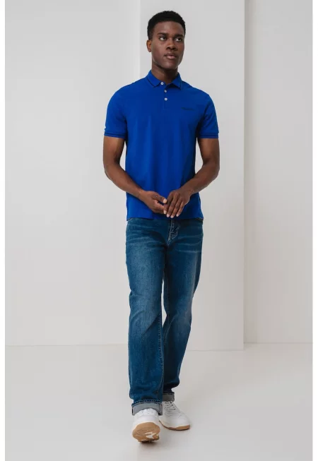 Тениска с яка и контрасти - Кралско Синьо