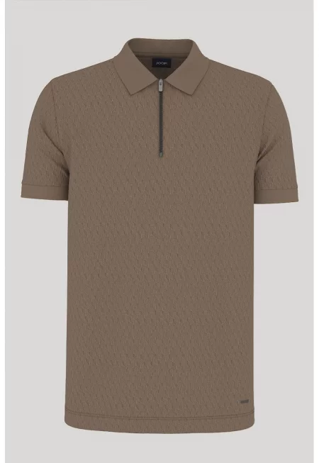 Тениска с яка и стандартна кройка 30045546 - Кафяв