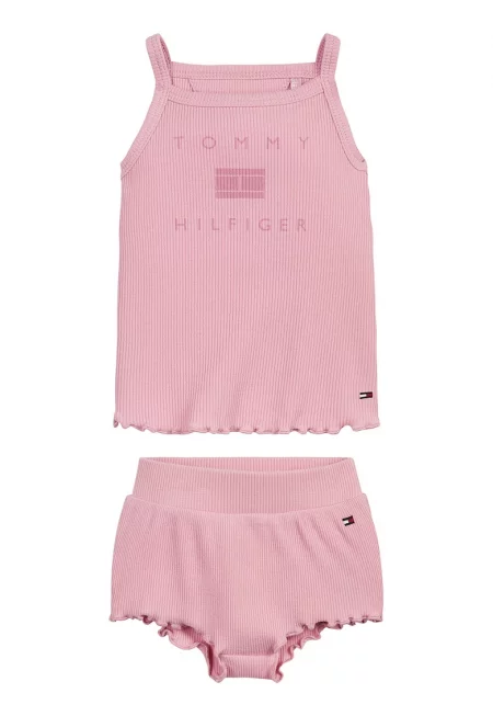 Топ с органичен памук и къс панталон с рипс - 2 части - Прашно розово