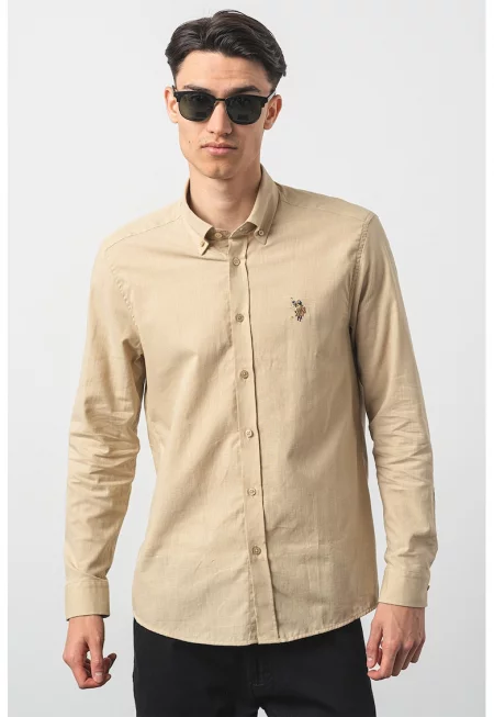 U.S. Polo Assn - Памучна риза с яка с копчета