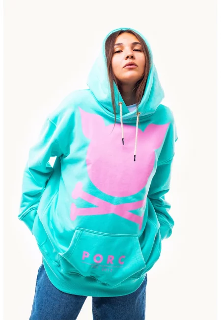 Унисекс худи с памук с лого - Аквамарин синьо/Розово