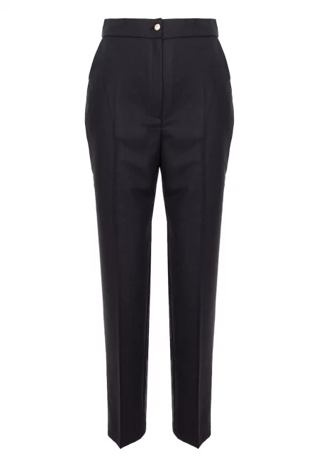 Вълнен панталон с висока талия - Черен