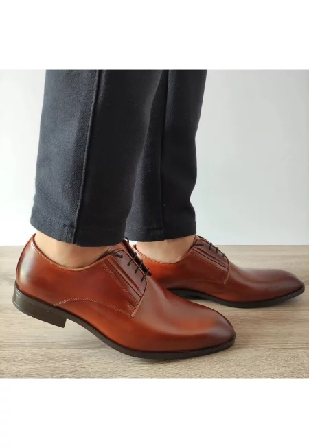 A140-1946 Мъжки елегантни обувки Cognac Brown - Cognac Brown - Светлокафяв