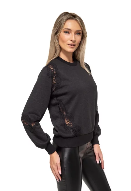 Блуза с декорирани ръкави - Черен
