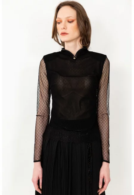 Блуза с ефирни панели - Черен