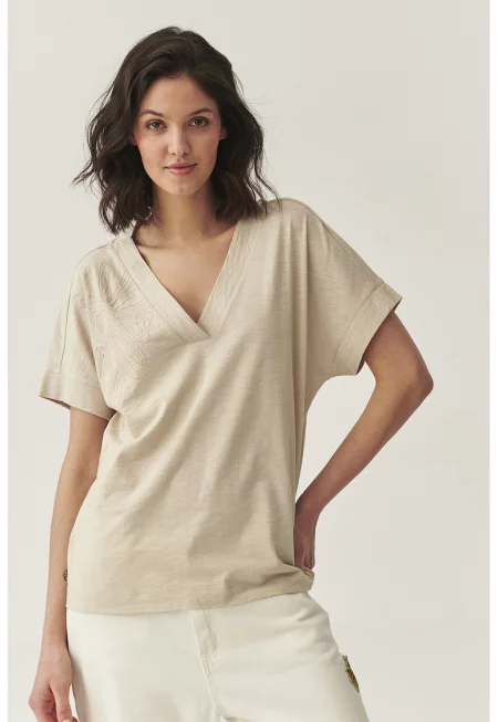 Блуза с памук с шпиц - Бежов