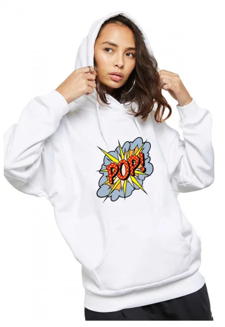 Бял дамски суичър - POP