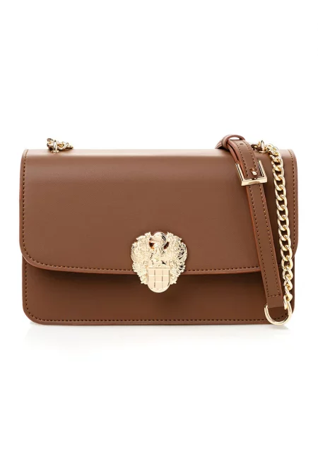 Чанта от еко кожа с презрамка-верижка - Карамел