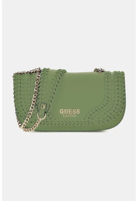 Чанта през рамо от еко кожа с презрамка тип верижка - Светлозелен