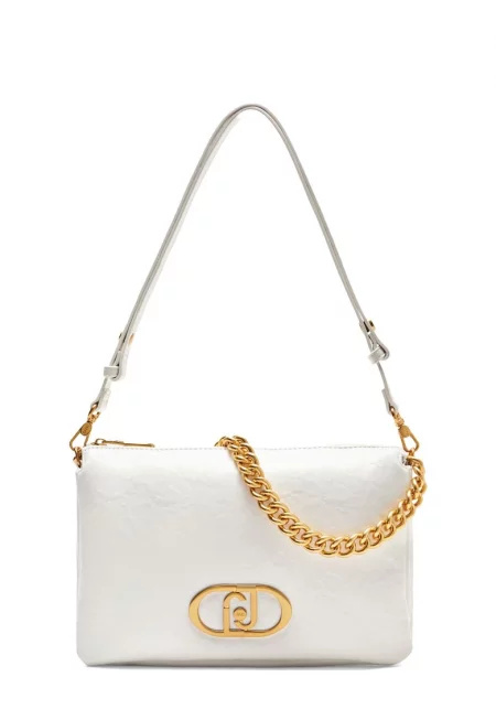 Чанта за рамо от еко кожа с декоративна верижка - Бял