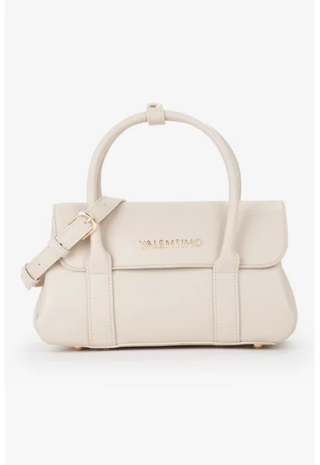 Чанта за рамо от еко кожа с метално лого - Бял